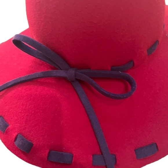 Cheveux Red & Purple 100% Wool Wide Brim Floppy Hat 15” - Picture 3 of 9